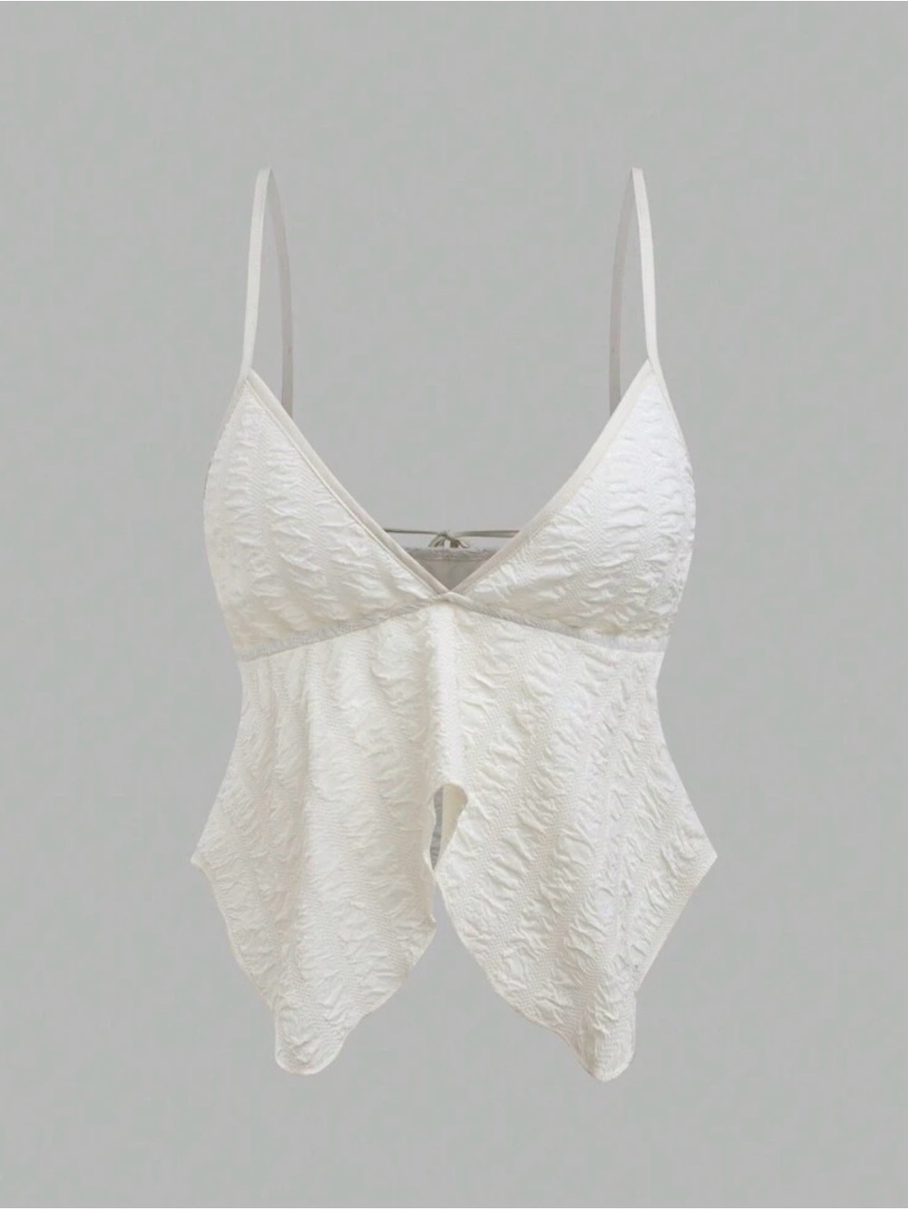 White Textured Spaghetti Strap Tank Top